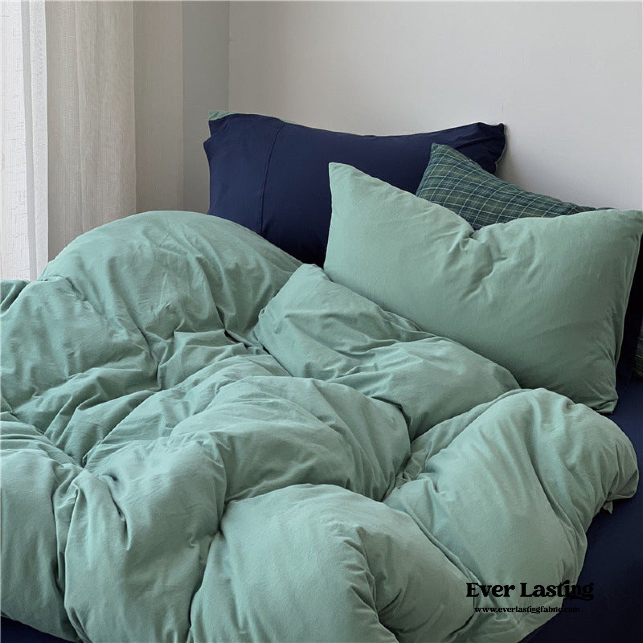 DUO Jersey Knit Bedding Set / Green Blue + Royal Blue