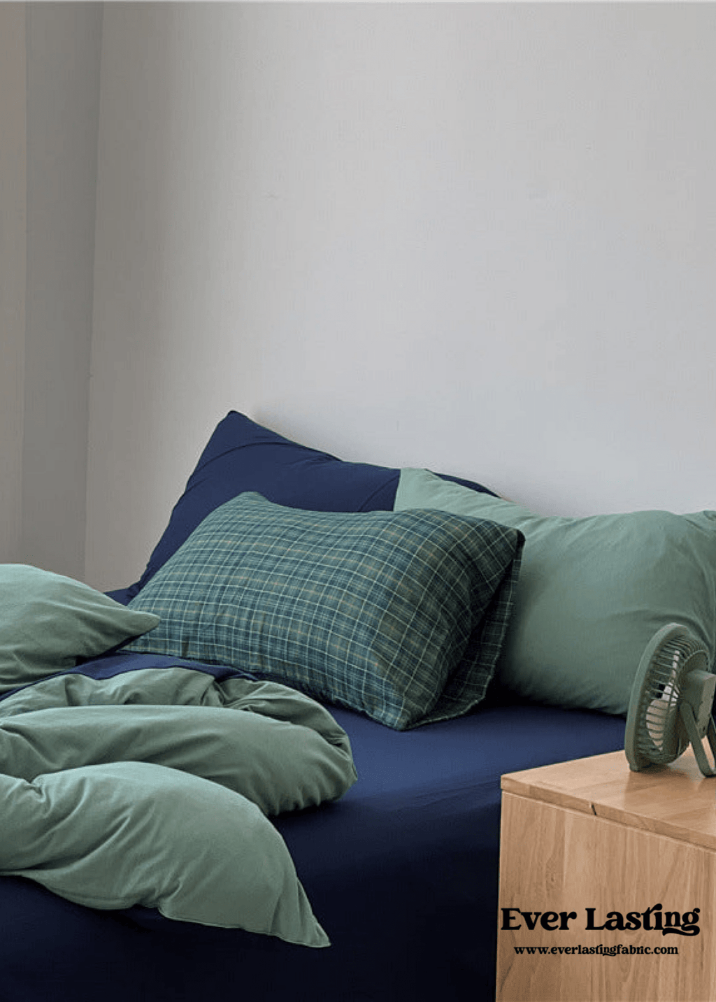DUO Jersey Knit Bedding Set / Green Blue + Royal Blue
