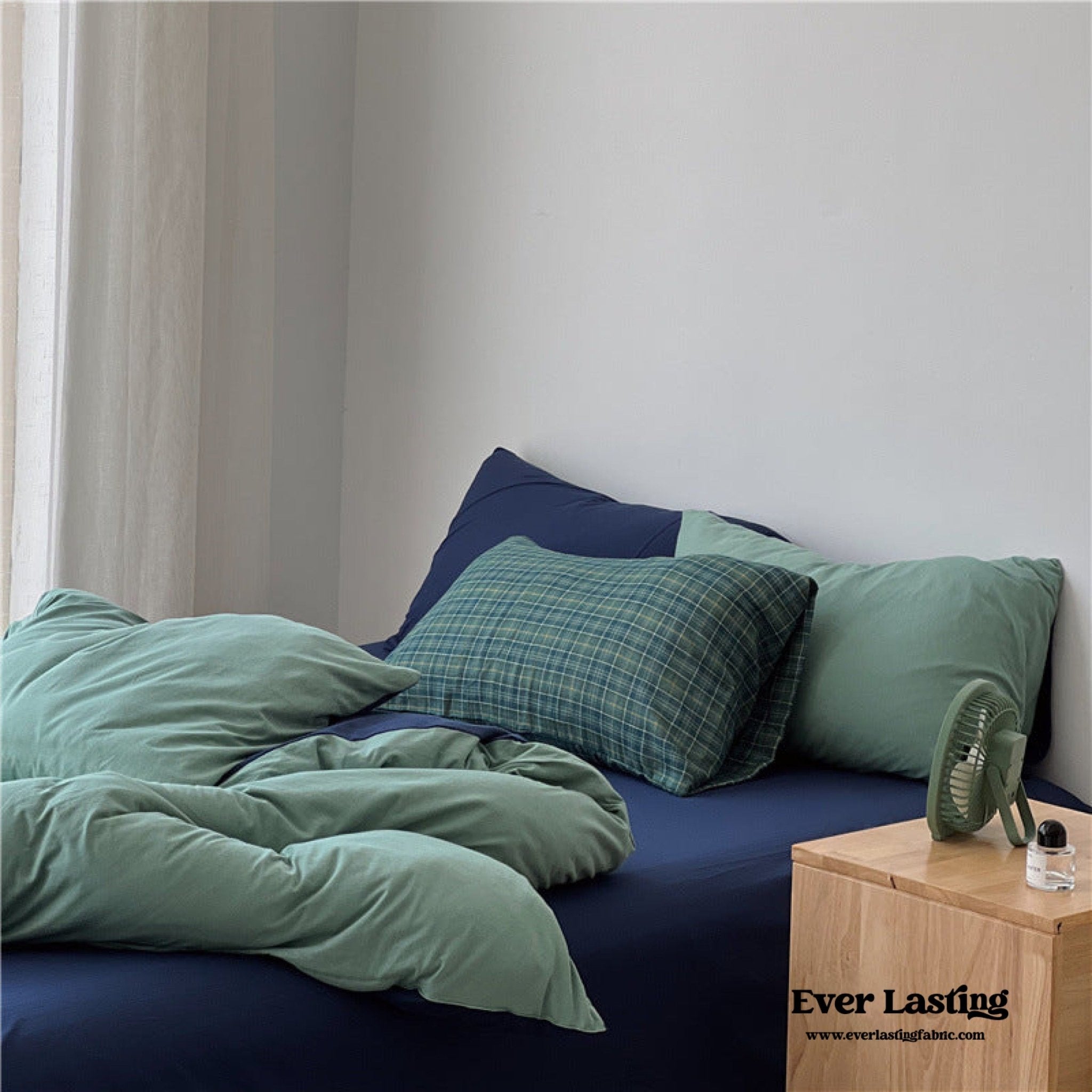 DUO Jersey Knit Bedding Set / Green Blue + Royal Blue