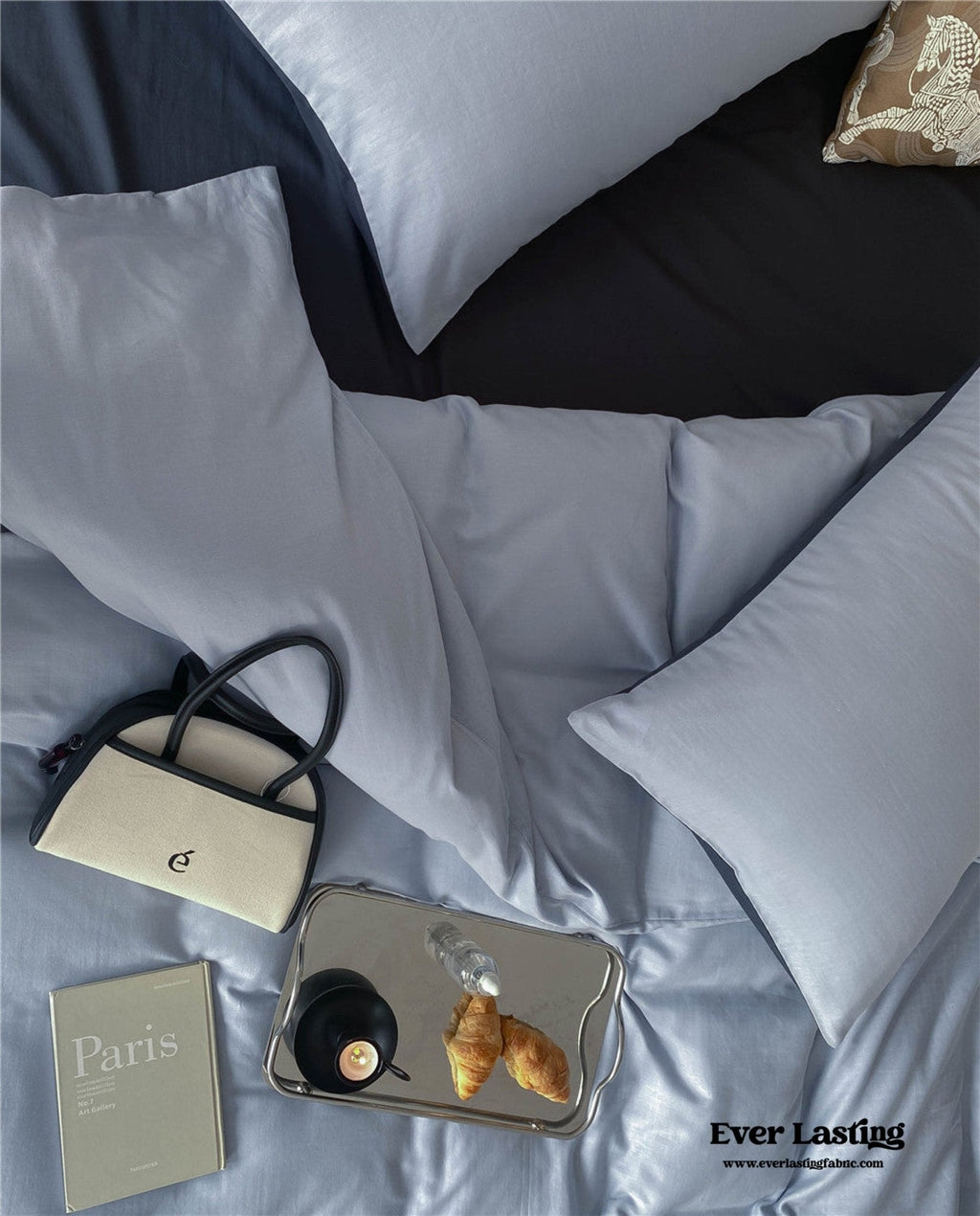 DUO Minimal Double Layer Washed Cotton Bedding Set / Blue