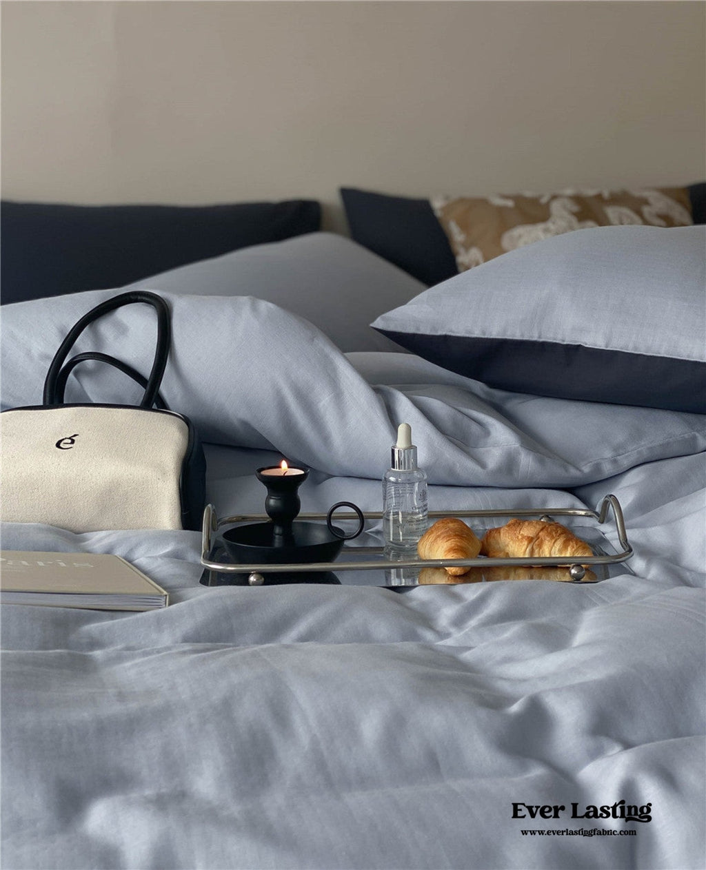 DUO Minimal Double Layer Washed Cotton Bedding Set / Blue