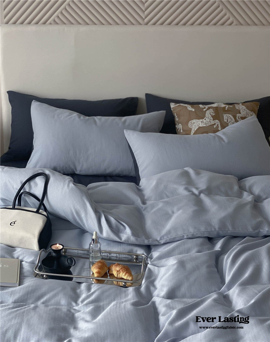DUO Minimal Double Layer Washed Cotton Bedding Set / Blue