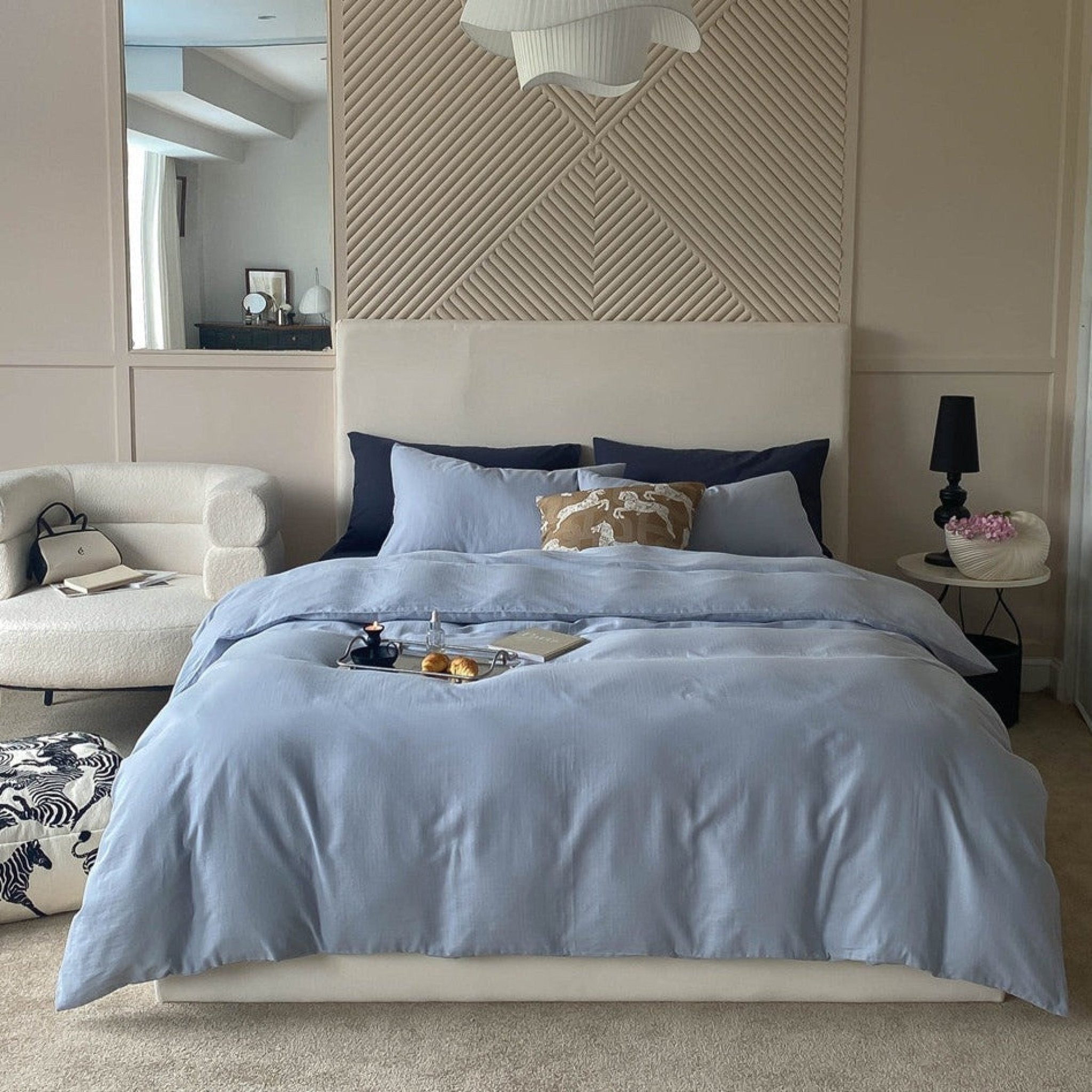 DUO Minimal Double Layer Washed Cotton Bedding Set / Blue