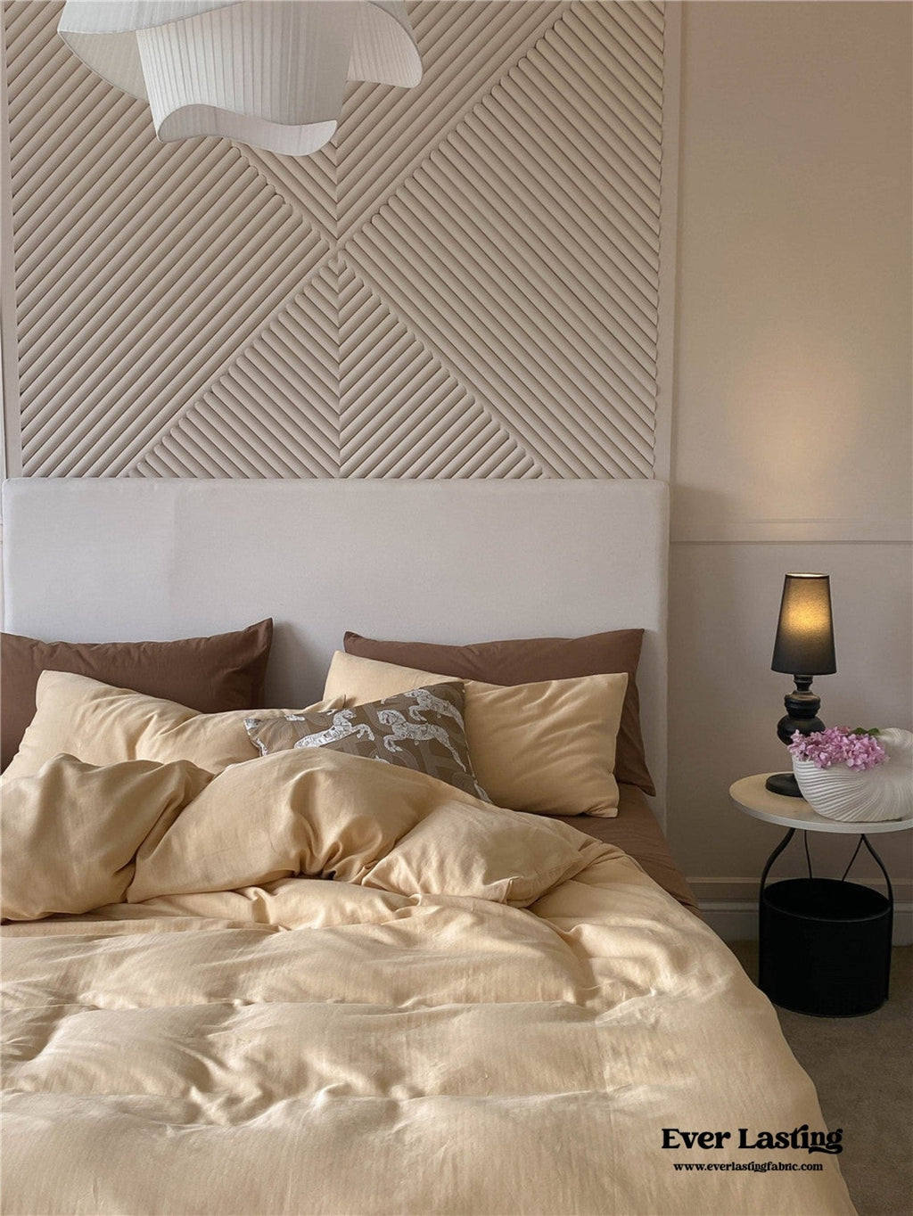 DUO Minimal Double Layer Washed Cotton Bedding Set / Khaki + Brown