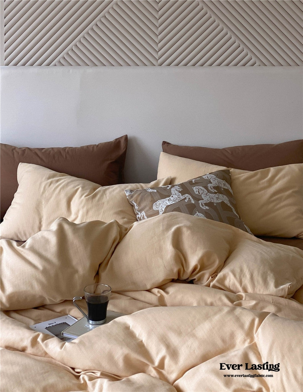 DUO Minimal Double Layer Washed Cotton Bedding Set / Khaki + Brown