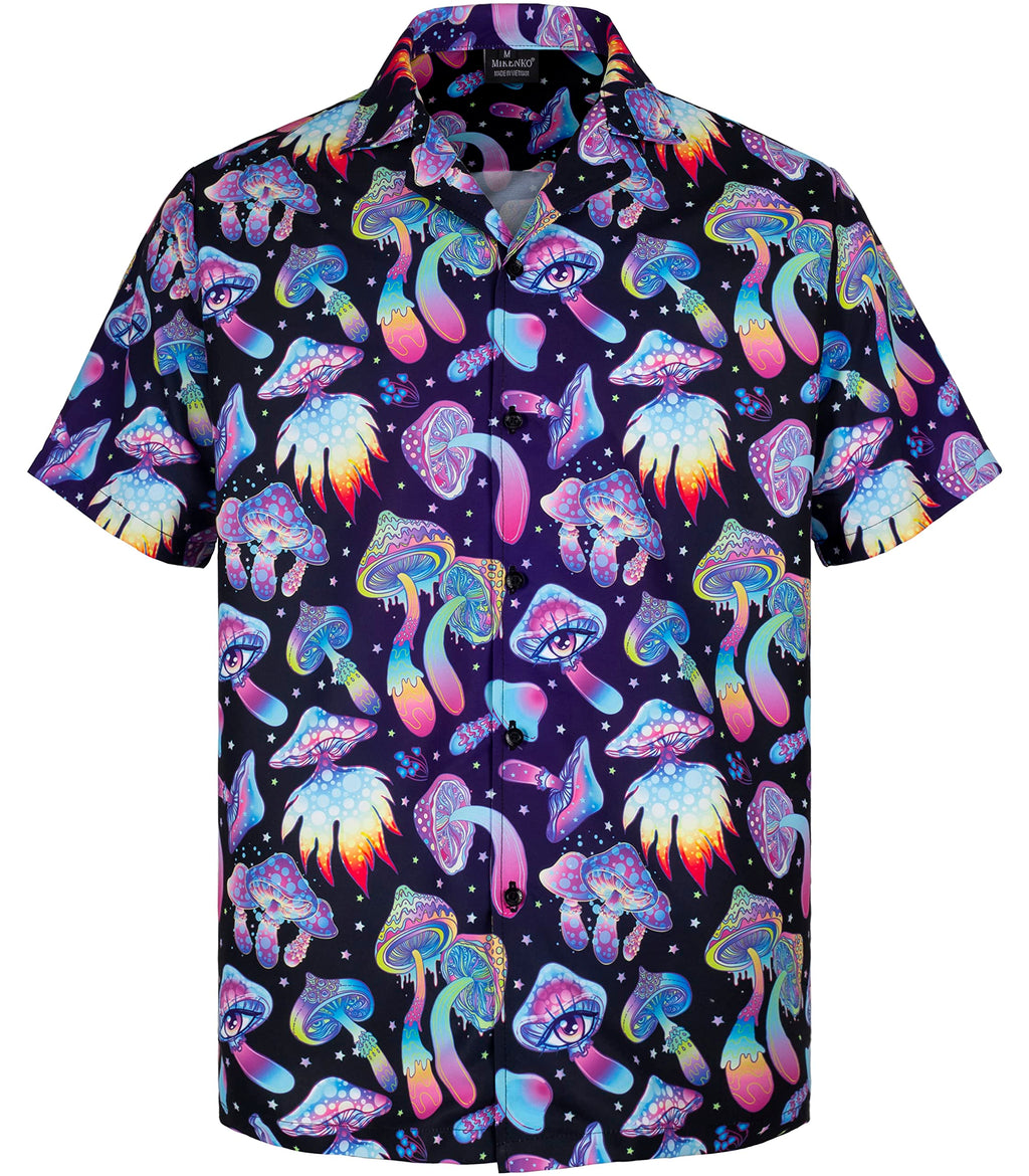 MIKENKO Mushroom Hawaiian Shirt for Men Funny Button Down Shirt Men Summer Magic Short Sleeve Button Up Shirts for Men