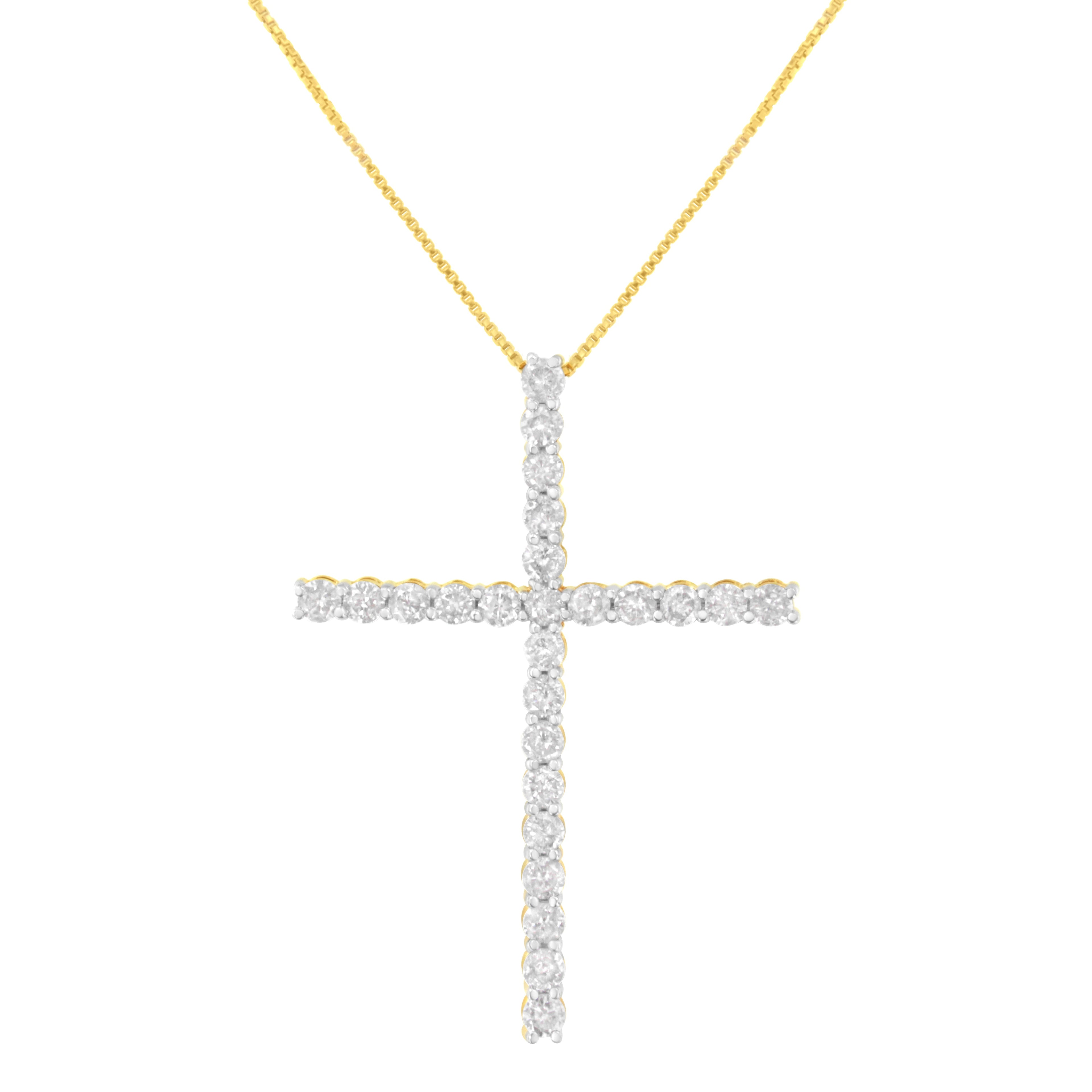 .925 Sterling Silver 3.0 Cttw Round Shape Diamond 1-1/2" Cross Pendant with Box Chain Necklace (I-J Color, I2-I3 Clarity) - 18"