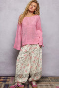 POL Round Neck Long Sleeve Open Weave Sweater