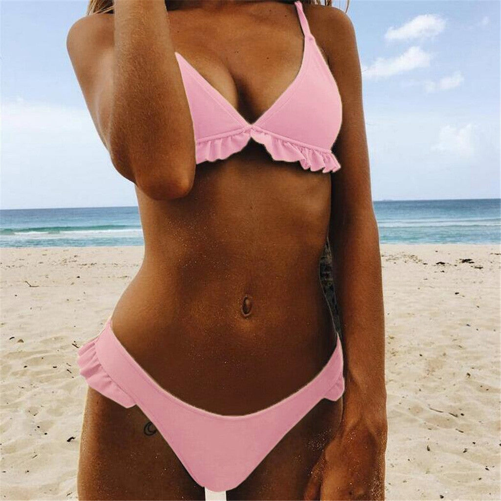New Women's Solid Color Skirted Bikini Swimsuit