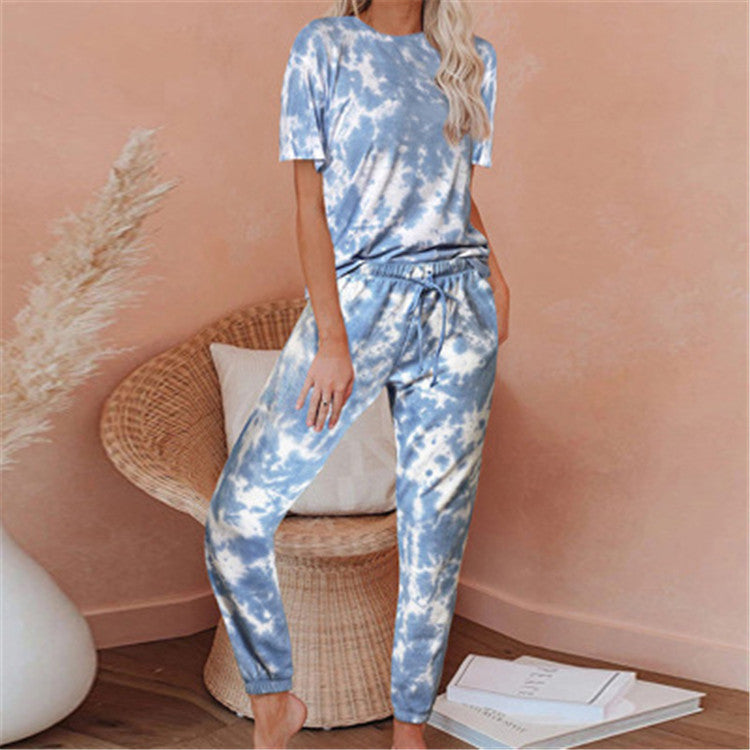 2020 New Women's Short Sleeve Gradient Tie-Dye Pajamas