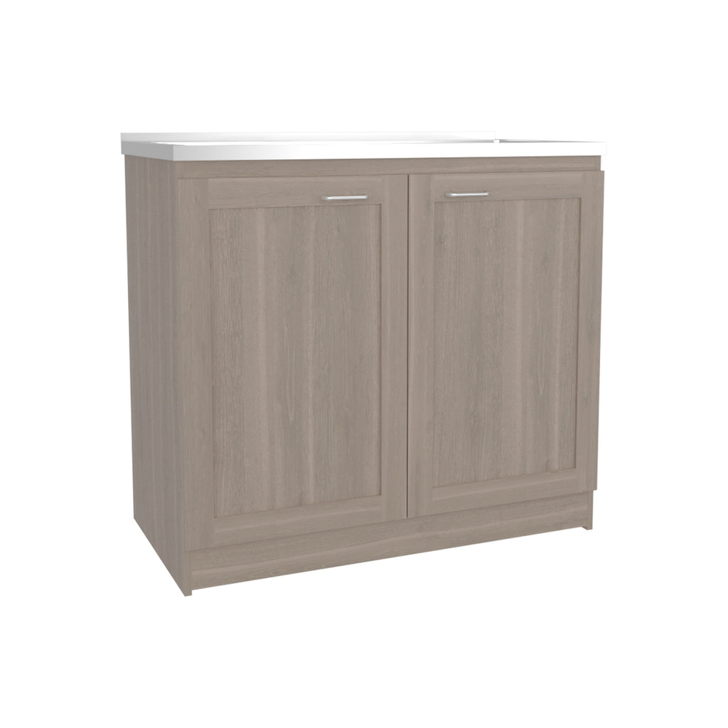 Zurich 39' Wide Utility Sink, Base Cabinet Two-Door Cabinet With Two Shelves, Stainless Steel Sink, Laundry Room, Garage Sink, Light Gray