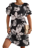 HOTOUCH Women Summer Dress Floral Short Sleeve Mini Dress Casual Round Neck Shirt Dress Beach DressL