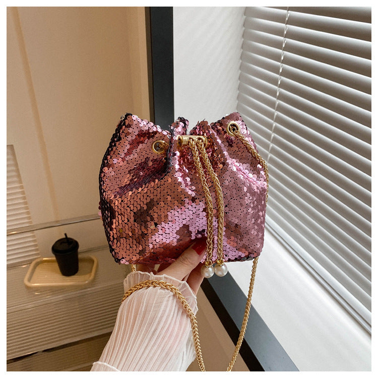 Sequin Crossbody Bucket Bag for Evening Parties