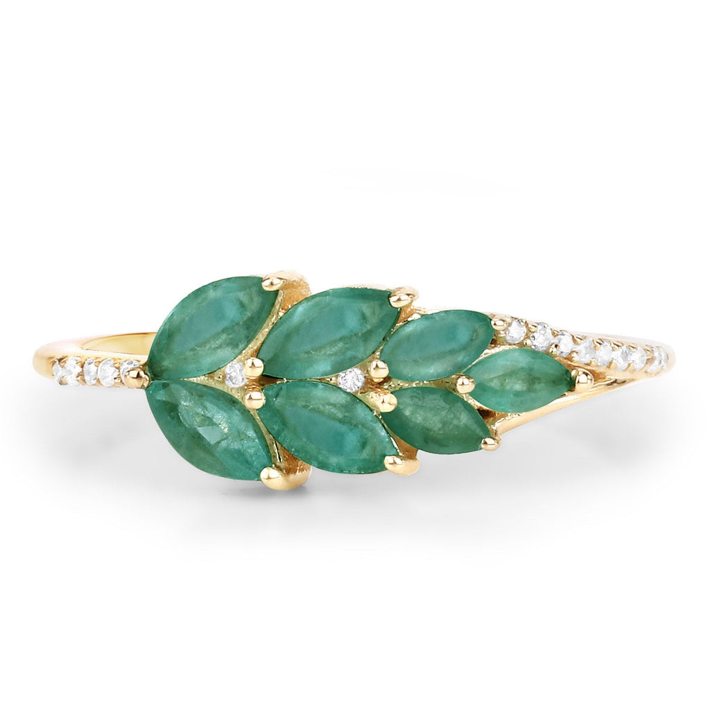 0.68 Carat Genuine Zambian Emerald and White Diamond 14K Yellow Gold Ring