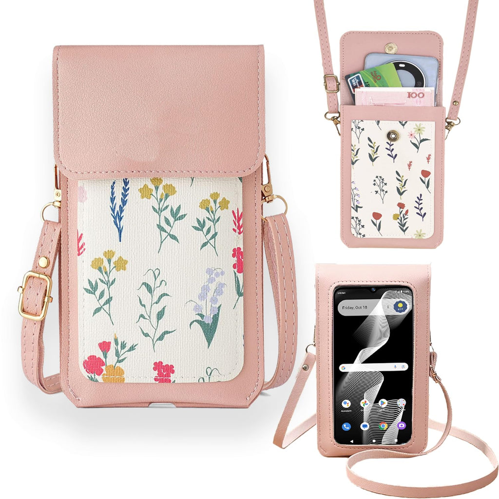 Tuxiwei Touch Screen Phone Bag Crossbody Cell Phone Case for Vortex j24 Vortex J24 Case Cash Slots Handbag Purse Girly Women PU Leather Wallet Purse Crossbody Lanyard with Shoulder Strap (Pink)