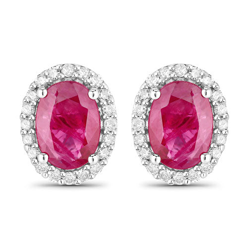 1.96 Carat Genuine Ruby and White Diamond 14K White Gold Earrings