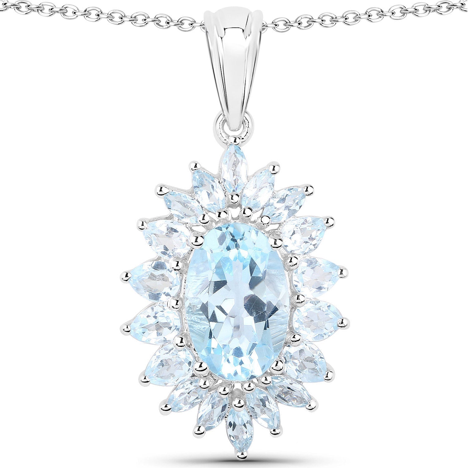 19.18 Carat Genuine Blue Topaz .925 Sterling Silver 3 Piece Jewelry Set (Ring, Earrings, and Pendant w/ Chain)