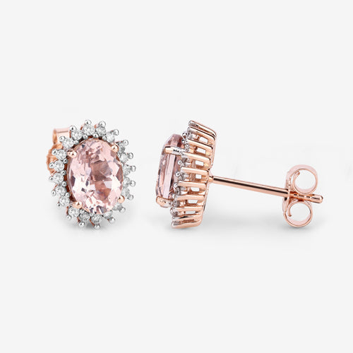 1.61 Carat Genuine Morganite and White Diamond 14K Rose Gold Earrings