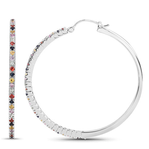 2.24 Carat Genuine Multi Sapphire .925 Sterling Silver Earrings