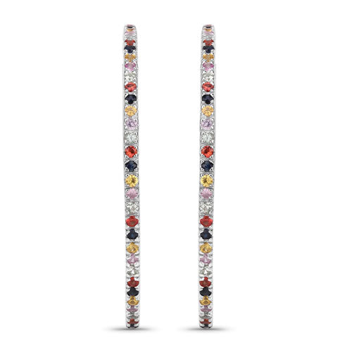 2.24 Carat Genuine Multi Sapphire .925 Sterling Silver Earrings