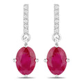 1.75 Carat Genuine Ruby and White Diamond 14K White Gold Earrings