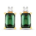 1.24 Carat Genuine Green Tourmaline and White Diamond 14K Yellow Gold Earrings