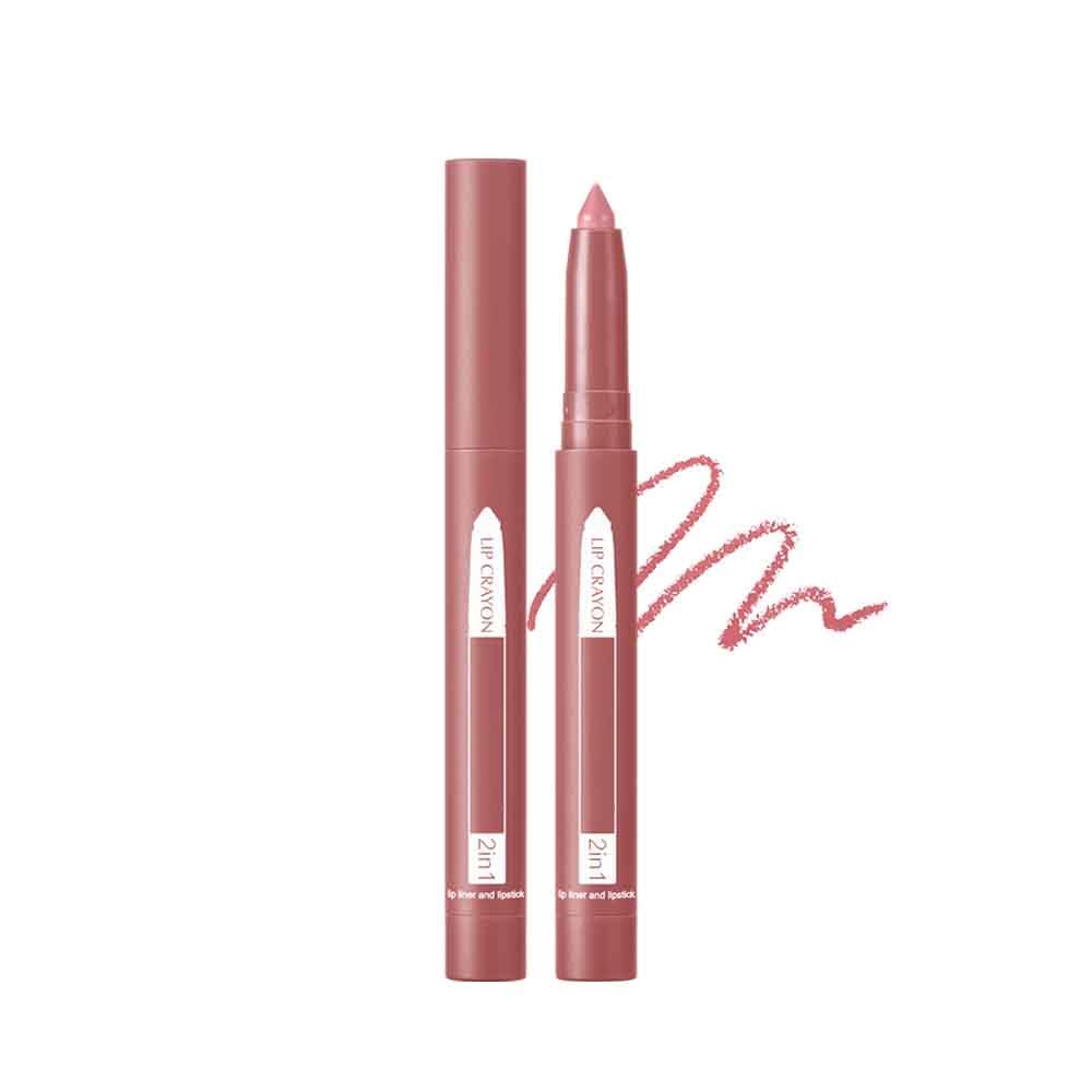 Fovcos 2-in-1 Lip Crayon lip liner Lip Liner Pencil Slim Lip Pencil Beauty Lip Gloss Super Professional Tip Matte Lipstick 2 in 1 lip Liner and Lipstick Built-in Sharpener