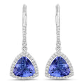 4.61 Carat Genuine Tanzanite and White Diamond 14K White Gold Earrings