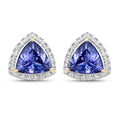 3.82 Carat Genuine Tanzanite and White Diamond 14K Yellow Gold Earrings
