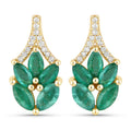 0.91 Carat Genuine Zambian Emerald and White Diamond 14K Yellow Gold Earrings