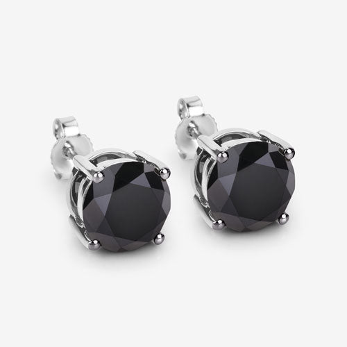 3.48 Carat Genuine Black Diamond 14K White Gold Earrings