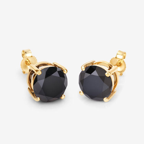 4.91 Carat Genuine Black Diamond 14K Yellow Gold Earrings