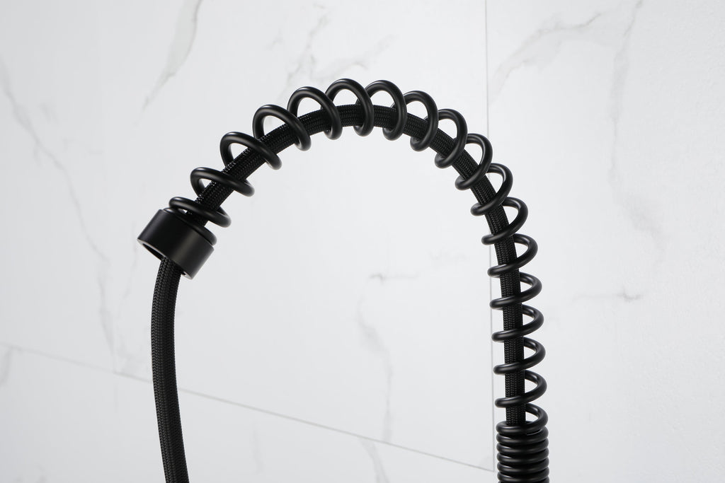 Spring kitchen faucet with pull-out sprayer, stainless steel single handle single hole kitchen sink faucet