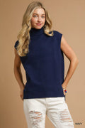 Umgee High-Low Turtleneck Sleeveless Sweater Top