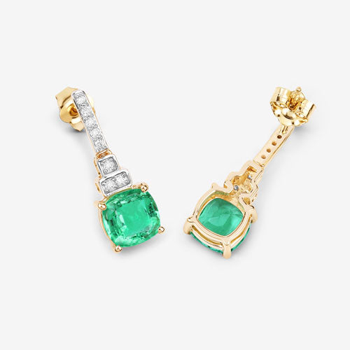 2.72 Carat Genuine Ethiopian Emerald and White Diamond 14K Yellow Gold Earrings