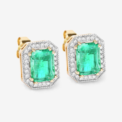 2.99 Carat Genuine Ethiopian Emerald and White Diamond 14K Yellow Gold Earrings