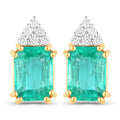 2.87 Carat Genuine Ethiopian Emerald and White Diamond 14K Yellow Gold Earrings