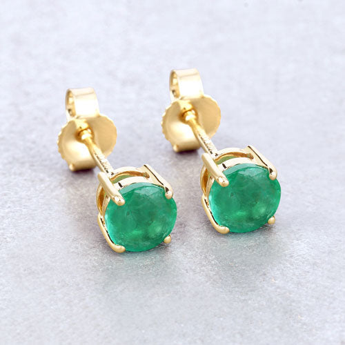 0.72 Carat Genuine Zambian Emerald 10K Yellow Gold Earrings