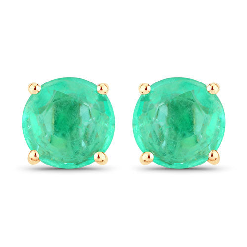 0.72 Carat Genuine Zambian Emerald 14K Yellow Gold Earrings