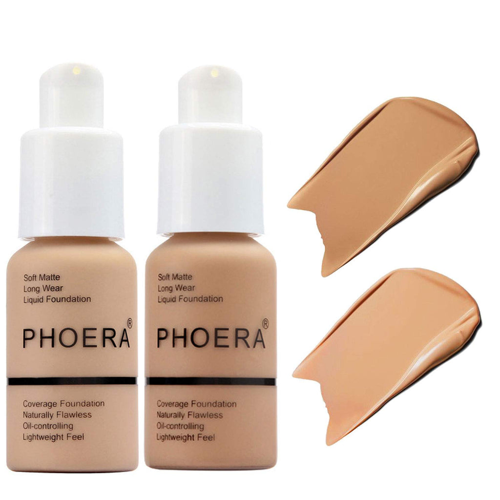 BestLand 2Pack Foundation Full Coverage Liquid Foundation Cream - Long-lasting Lightweight Concealer - Oil-Free Formula - Natural Shade - Suitable for All Skin Types (104 Buff Beige & 105 Sand)