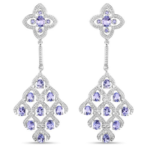 3.90 Carat Genuine Tanzanite and White Topaz .925 Sterling Silver Earrings