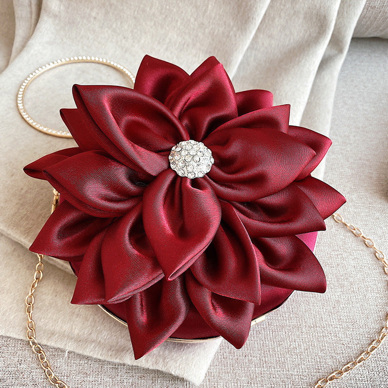 Elegant Silk Flower Evening Bag for Women (Hard Case)