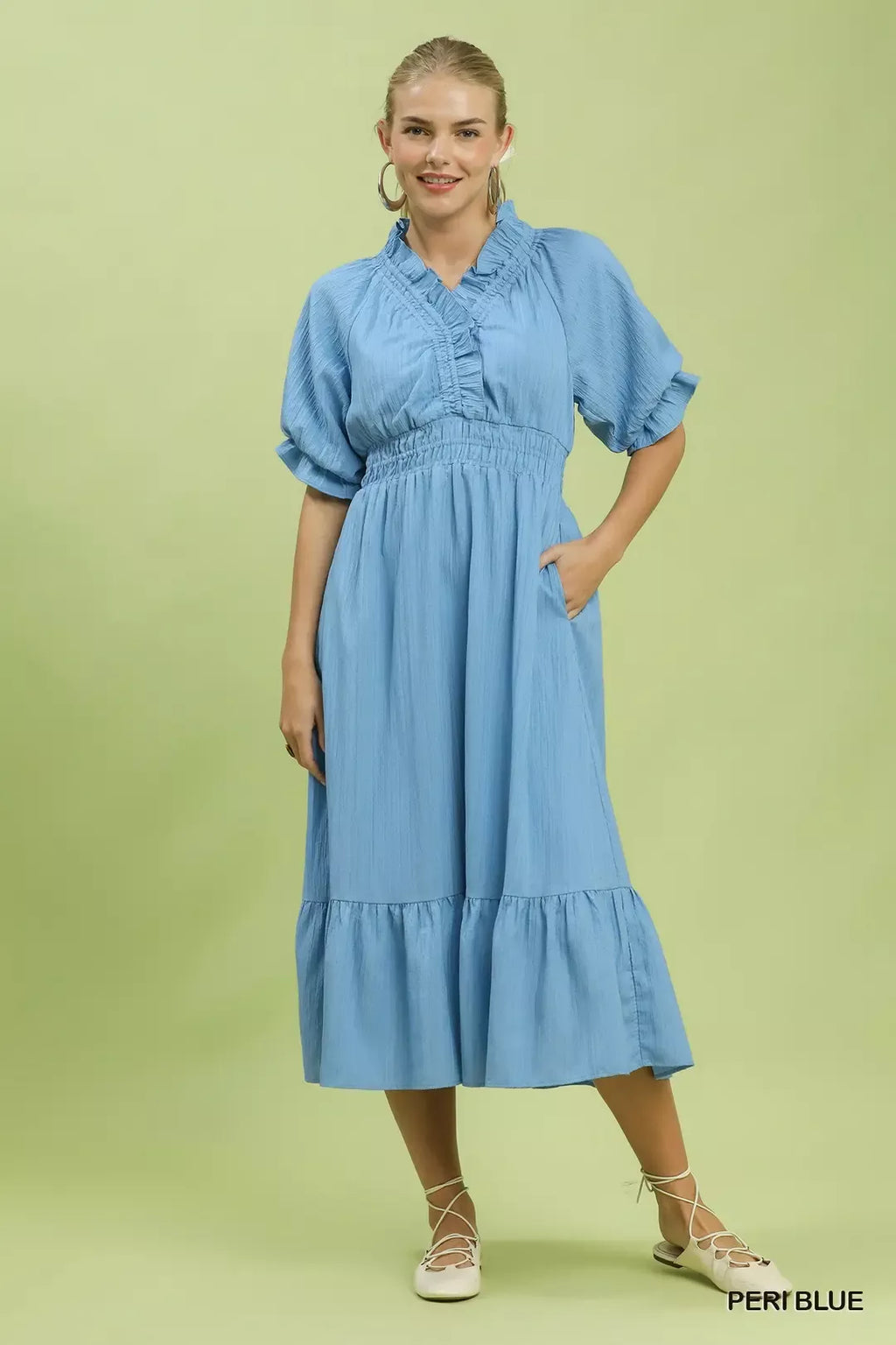Umgee Ruffle V-Neck Midi Dress