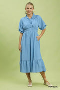 Umgee Ruffle V-Neck Midi Dress