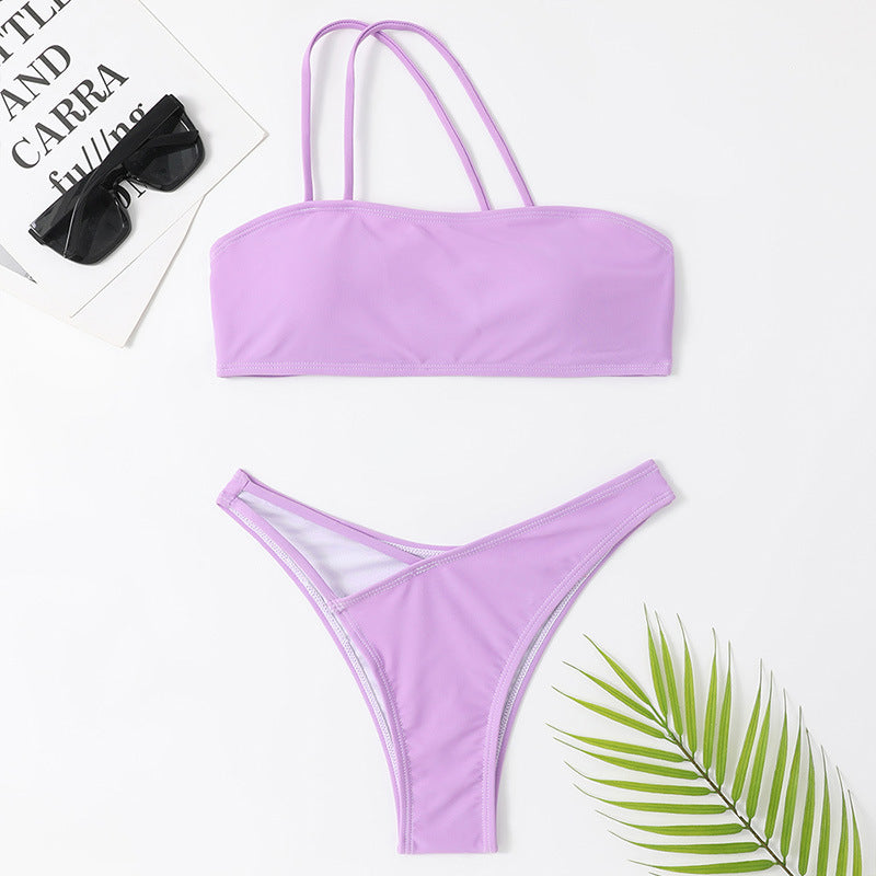 Summer New Women's Solid Color Triangle Bikini Set