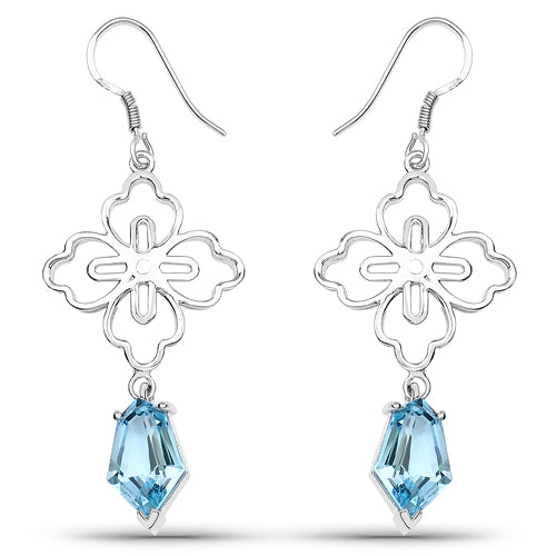 12.14 Carat Genuine Swiss Blue Topaz .925 Sterling Silver Earrings