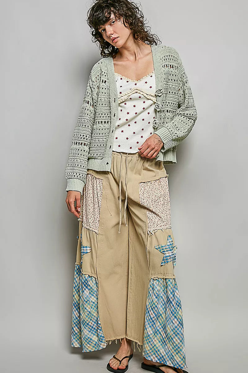 POL Open-Knit Floral Button Cardigan