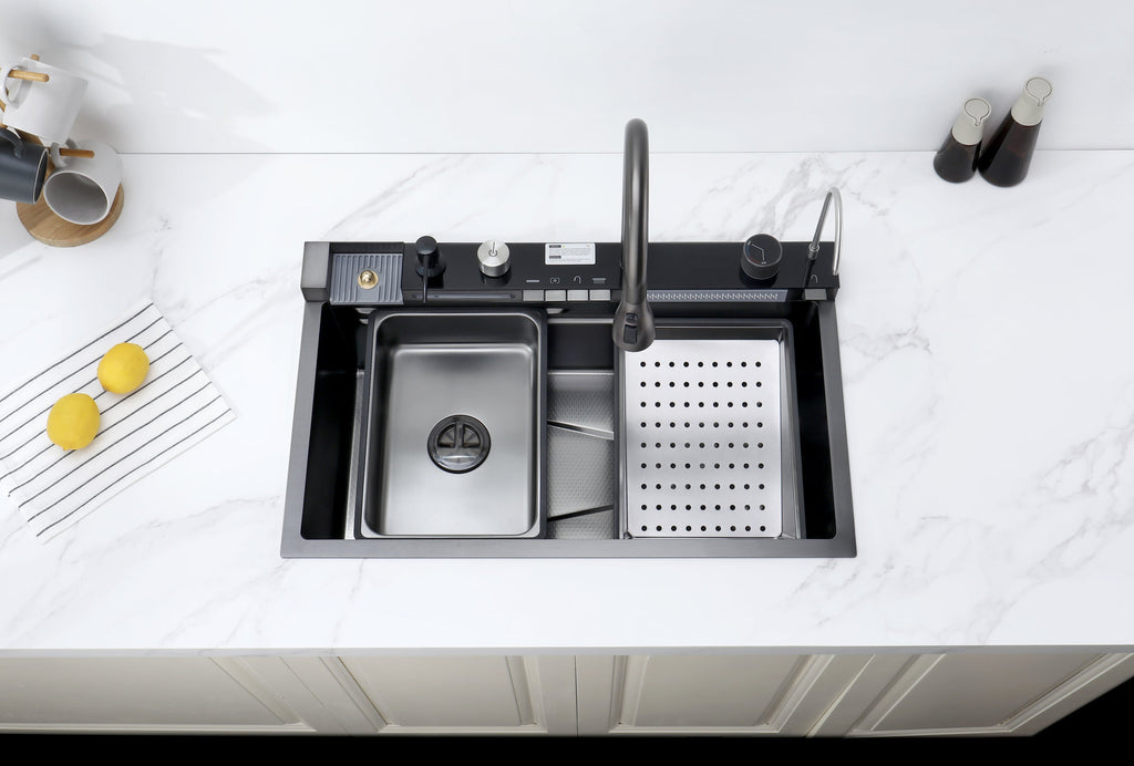 Pull-out Facuet Single Bowl Sink Kitchen Vegetable Sink 304 Whale Waterfall Sink Stainless Steel Dish Sink Vegetable Sink Household Vegetable Washing Basin