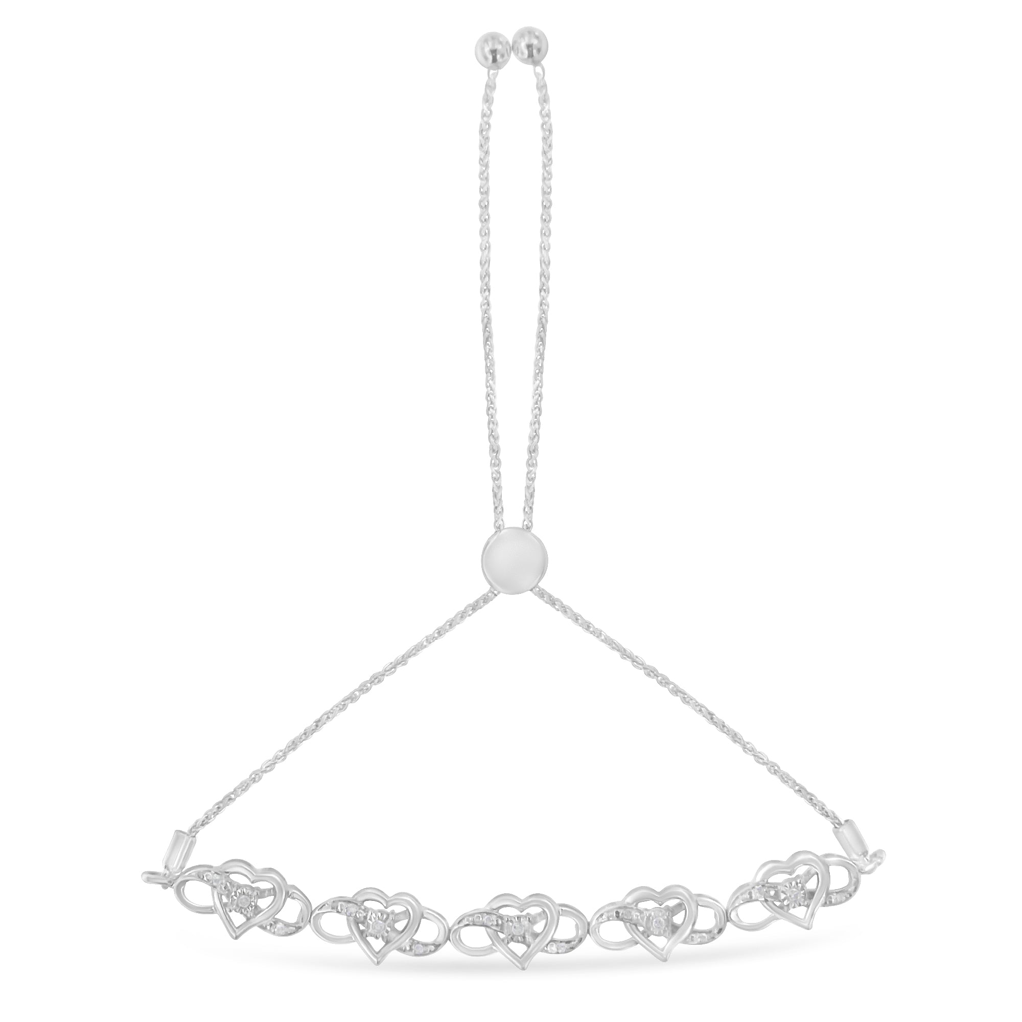 .925 Sterling Silver Miracle Set Diamond Accented Infinity Hearts 6â€-9â€ Adjustable Bolo Bracelet (H-I Color, I2-I3 Clarity)