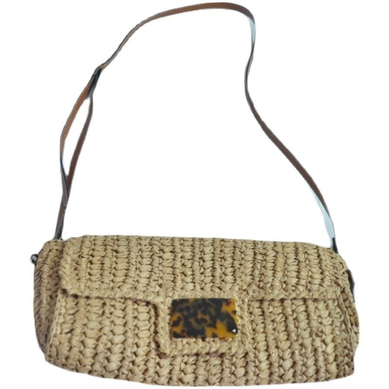 Retro Leopard Print Woven Crossbody Clutch Bag